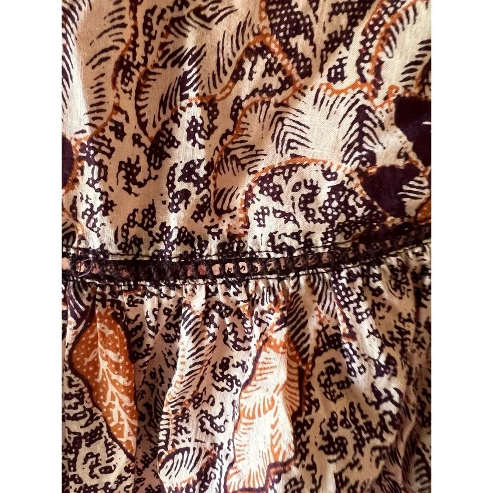 Madewell Brown Bali Blooms Yoked Puff Sleeve Blouse Top EUC M #1059